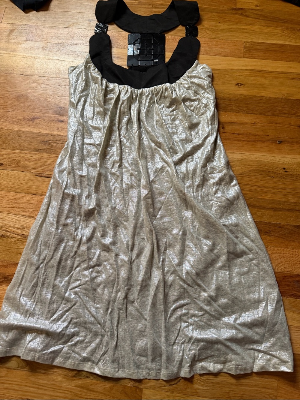Jordi Labanda Shimmier Silver Mini Dress with Black Mosaic Tile Accent Halter